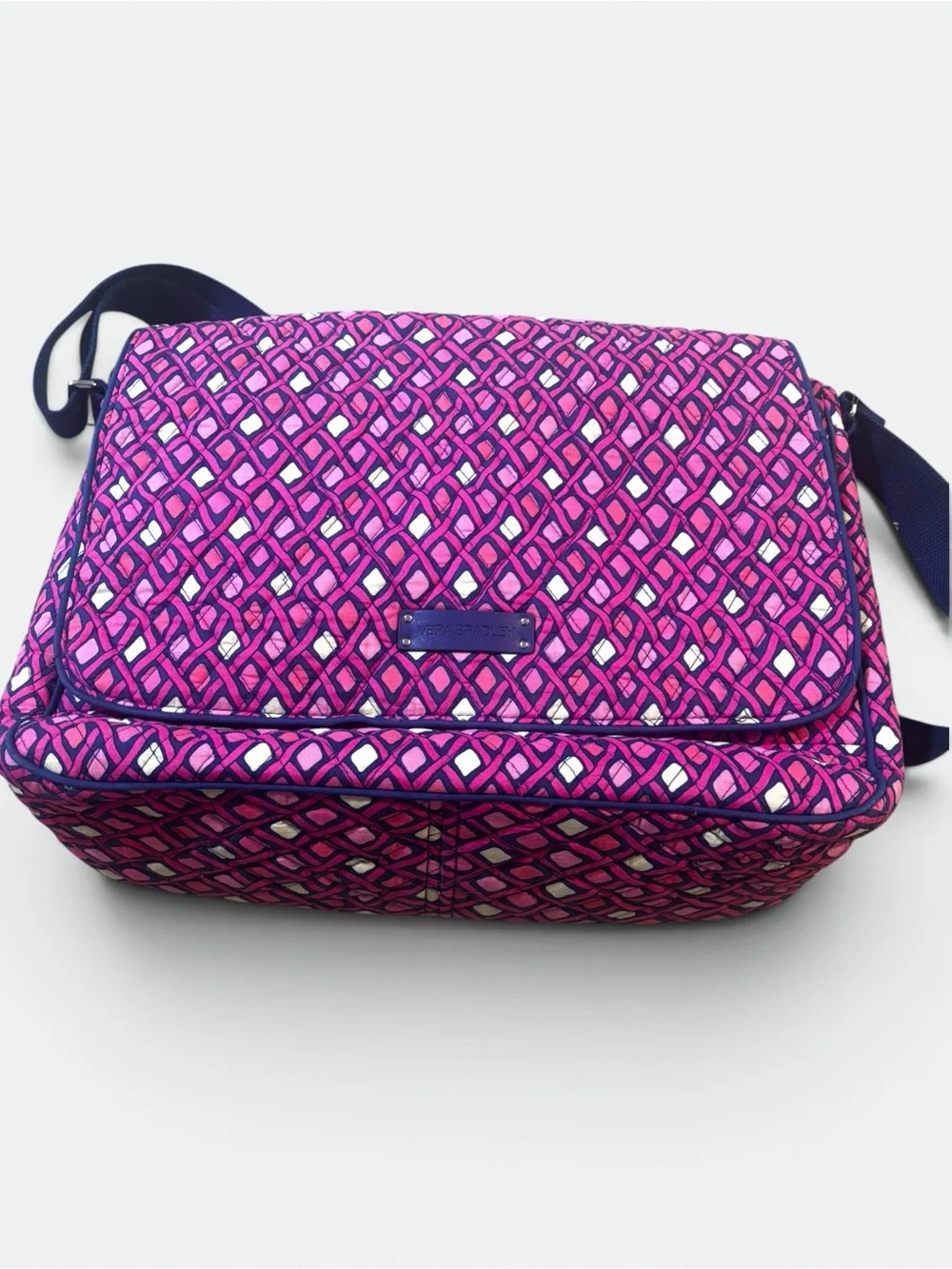 Vintage Vera Bradley Catalina Pink Navy Messenger Laptop Bag Y2K Retired Print